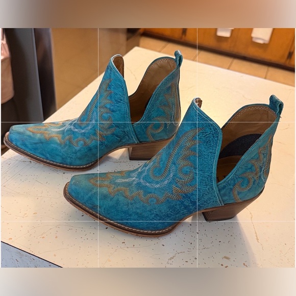 Myra Bag Shoes - Myra Bag Teal Embroidered Ankle Booties